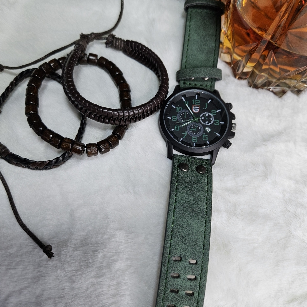 Men's Quartz Watch & Bracelet Set